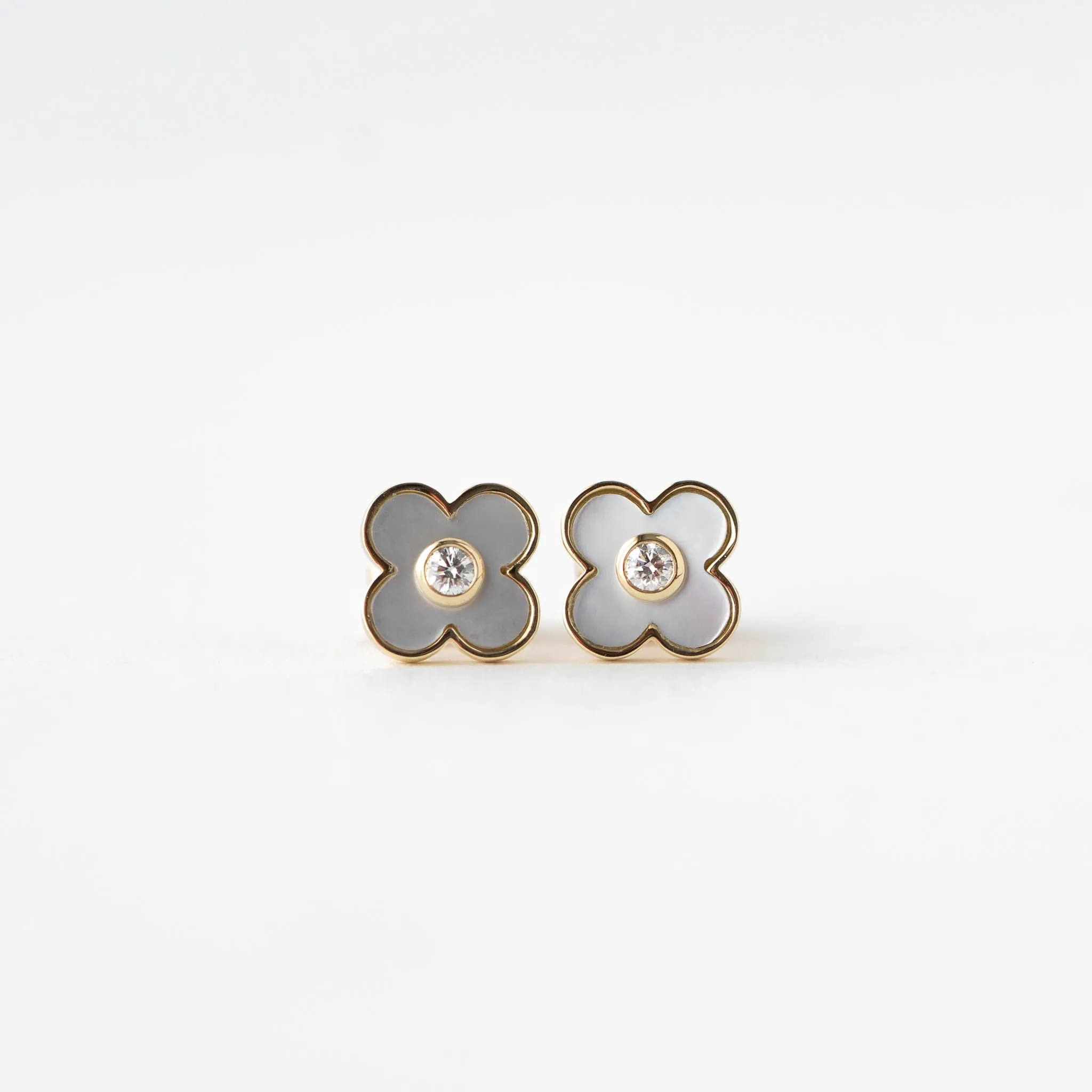 Alexis Mother of Pearl and Diamond Clover Earrings