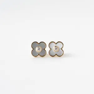 Alexis Mother of Pearl and Diamond Clover Earrings