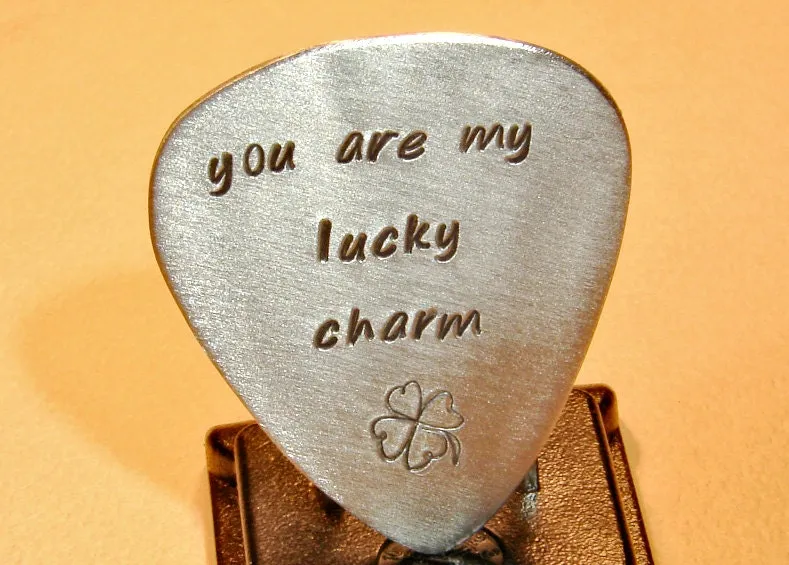 Aluminum Guitar Pick with Lucky Four Leaf Clover