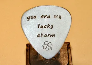 Aluminum Guitar Pick with Lucky Four Leaf Clover