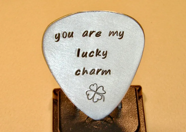 Aluminum Guitar Pick with Lucky Four Leaf Clover