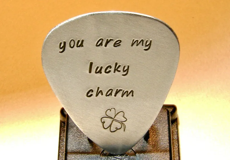 Aluminum Guitar Pick with Lucky Four Leaf Clover