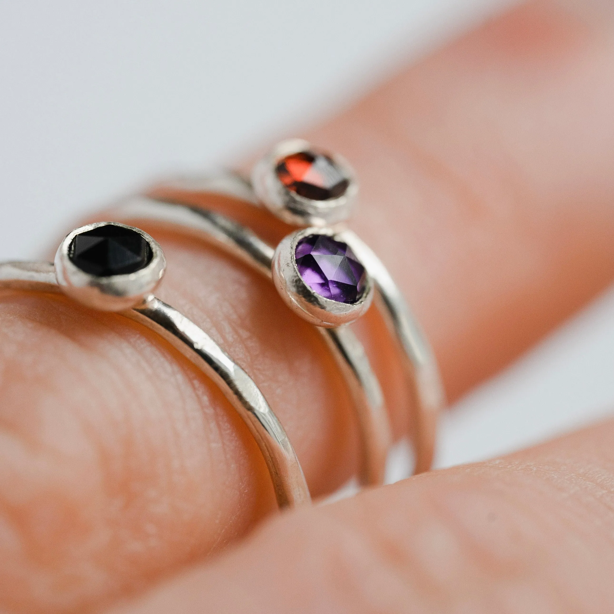 Amethyst Rose Cut Gemstone Ring in Sterling Silver