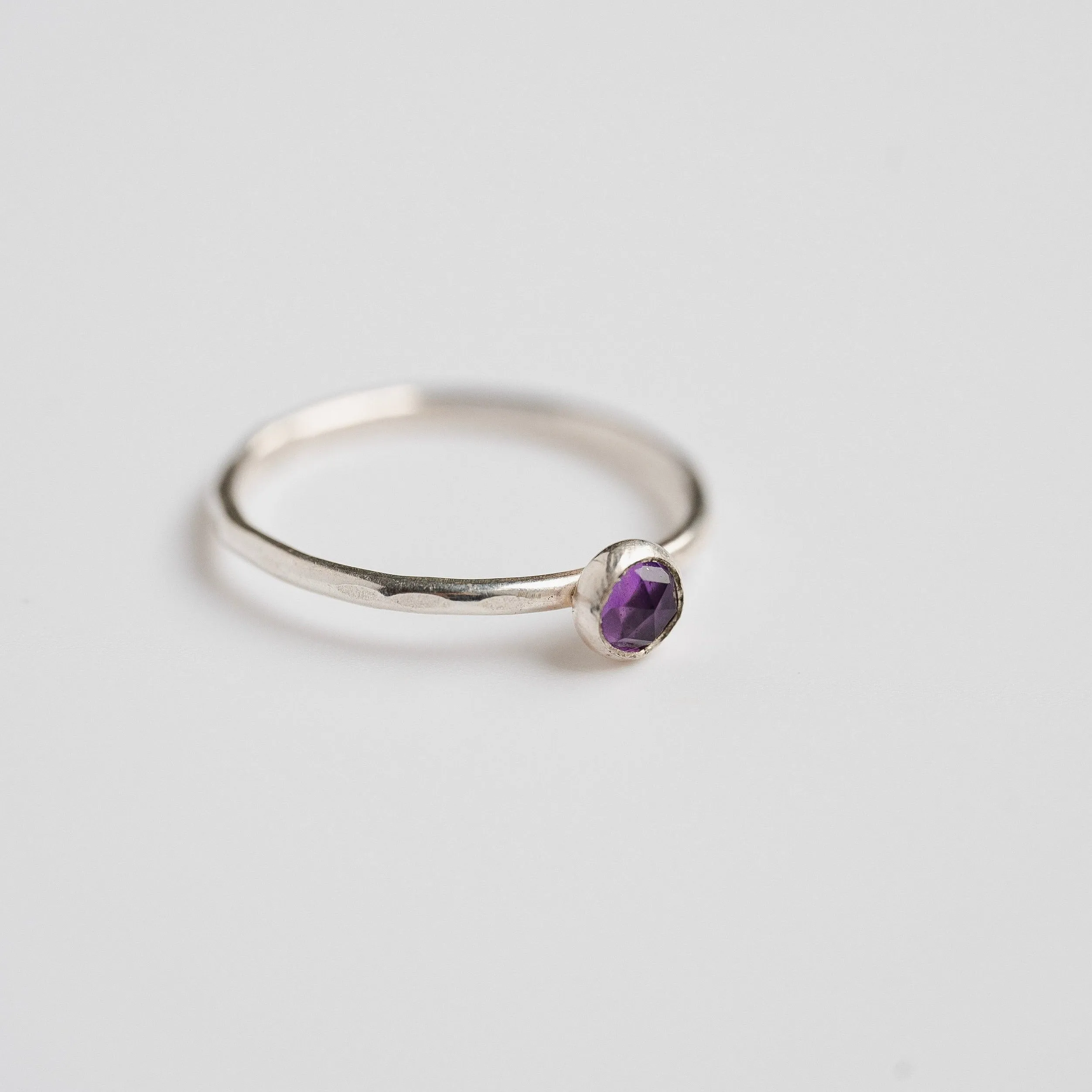 Amethyst Rose Cut Gemstone Ring in Sterling Silver