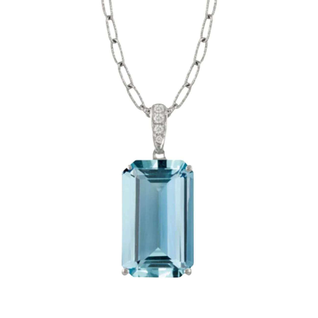 Aquamarine Center Stone Diamond 18K White Gold Pendant