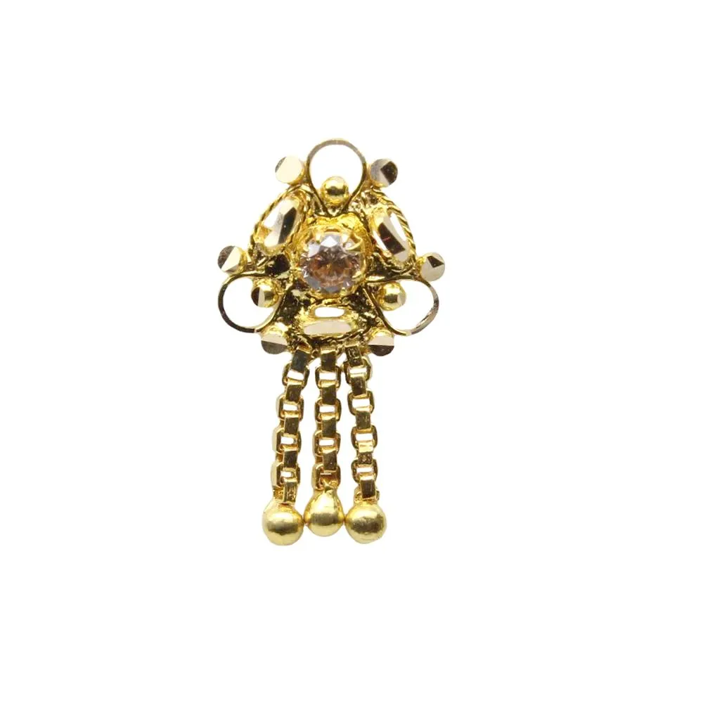 Asian Dangle Style 18k Real Gold CZ Twisted Nose Stud 24g