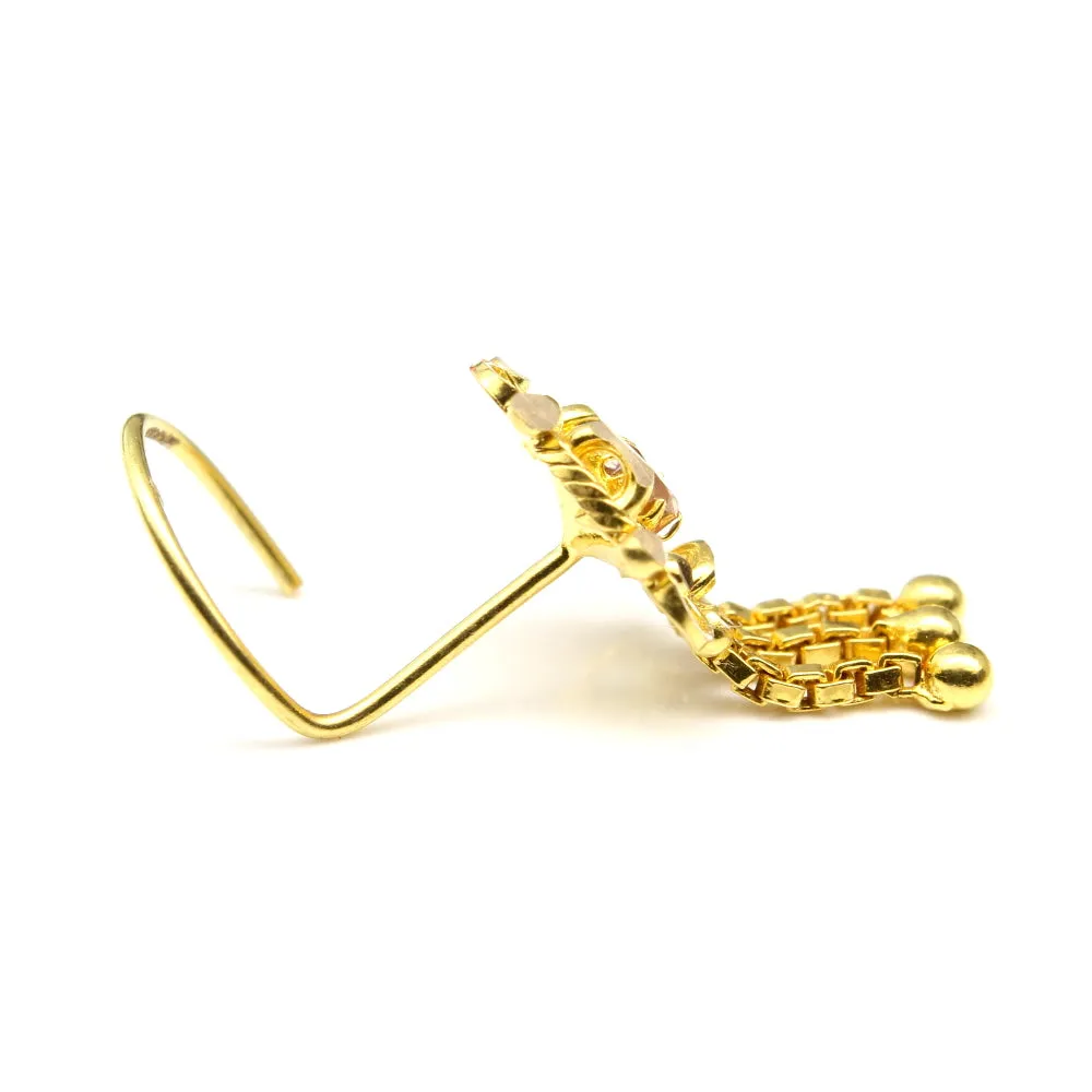 Asian Dangle Style 18k Real Gold CZ Twisted Nose Stud 24g