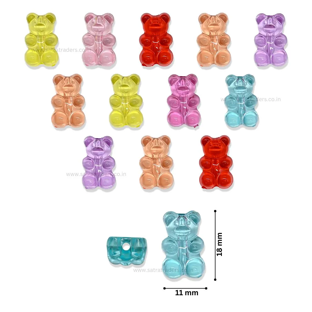 Assorted Gummy Bear Transparent Pastel Plastic Beads | Size : 18mm | 100g | PB23