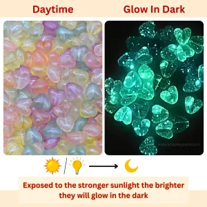 Assorted Transparent Heart Glow In Dark Plastic Beads | Size: 10mm | PB34