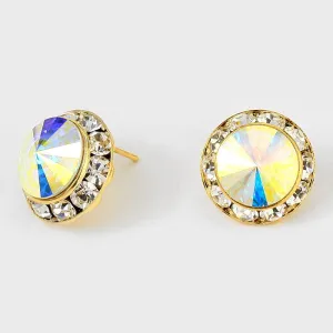 Austrian AB Clear Crystal Round Stud Earrings | 5/8" | 213690