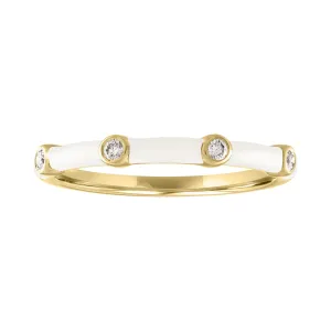 Ava Ring: Snow Enamel/14K Yellow Gold-Diamond, Size 6.5