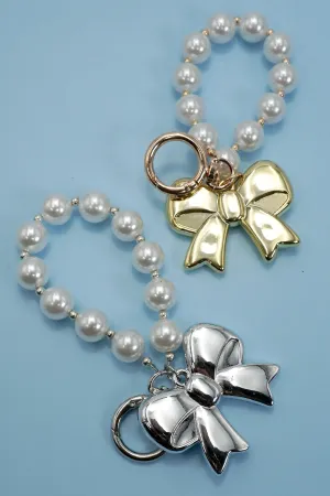 BAG CHARM-PEARL BOW KEYCHAIN BAG CHARM | 40KC146