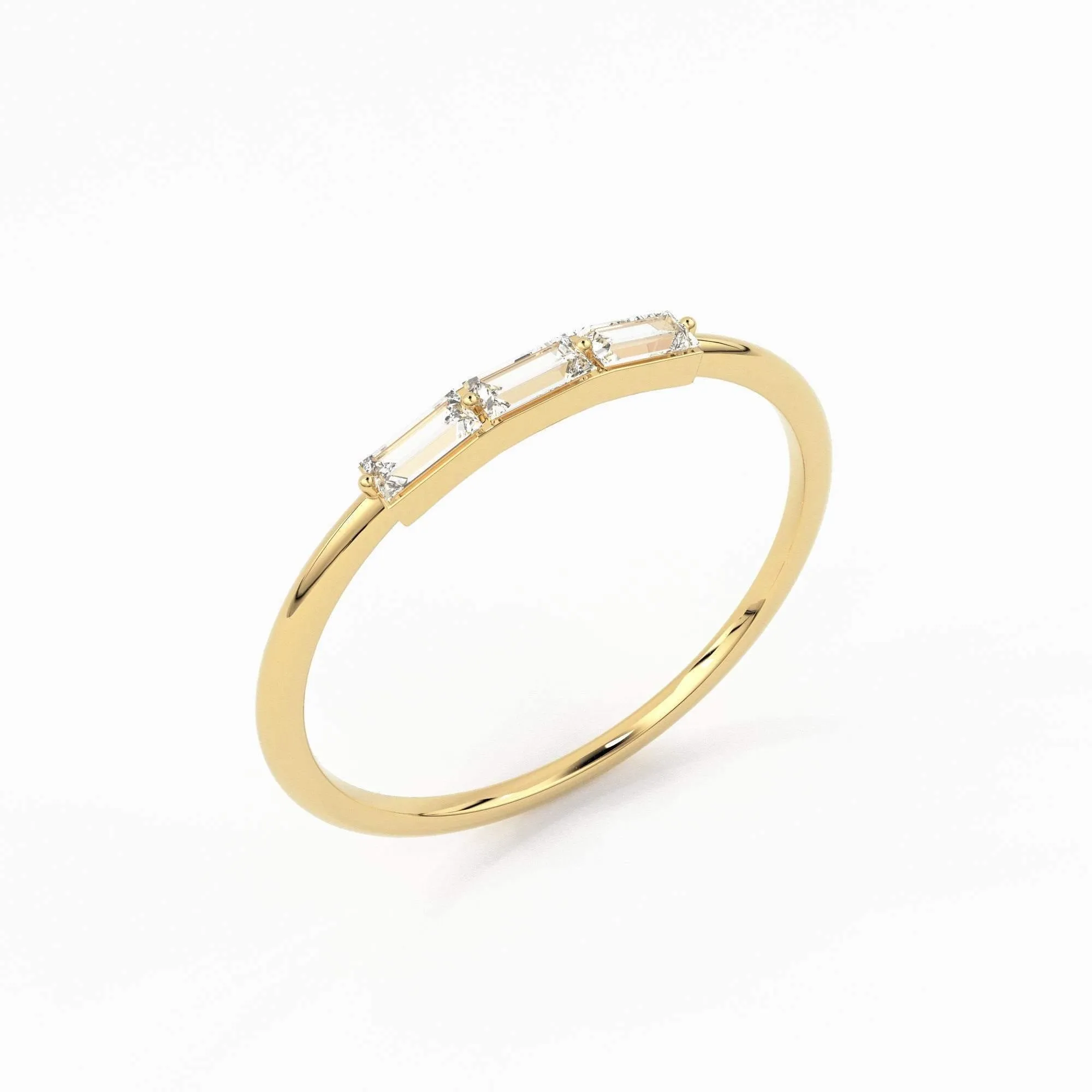 Baguette Diamond Ring / Minimalist Ring 14k Solid Gold / Diamond Ring / Trio Diamond Ring / Thin Gold Stacking Rings / Promise Ring