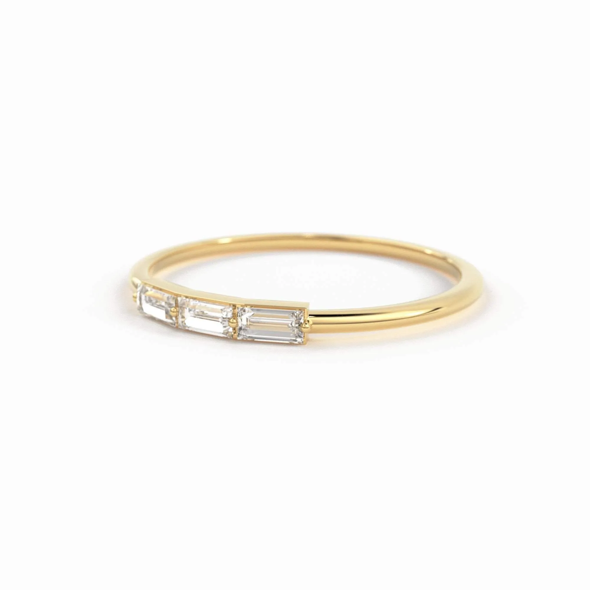 Baguette Diamond Ring / Minimalist Ring 14k Solid Gold / Diamond Ring / Trio Diamond Ring / Thin Gold Stacking Rings / Promise Ring