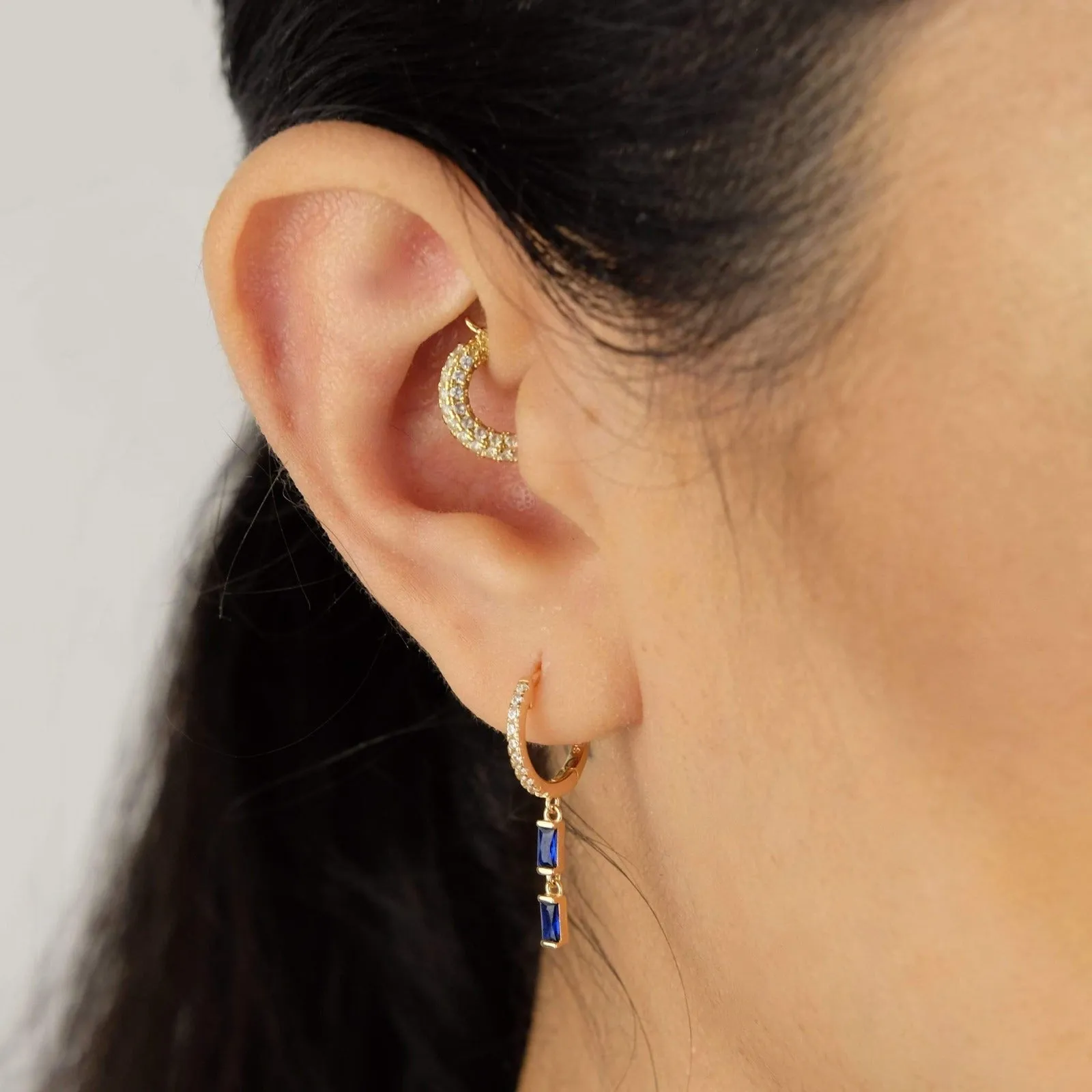 Baguette Drop Huggie Hoop Earring