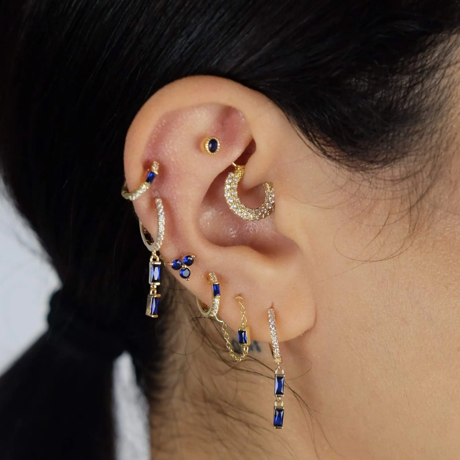 Baguette Drop Huggie Hoop Earring
