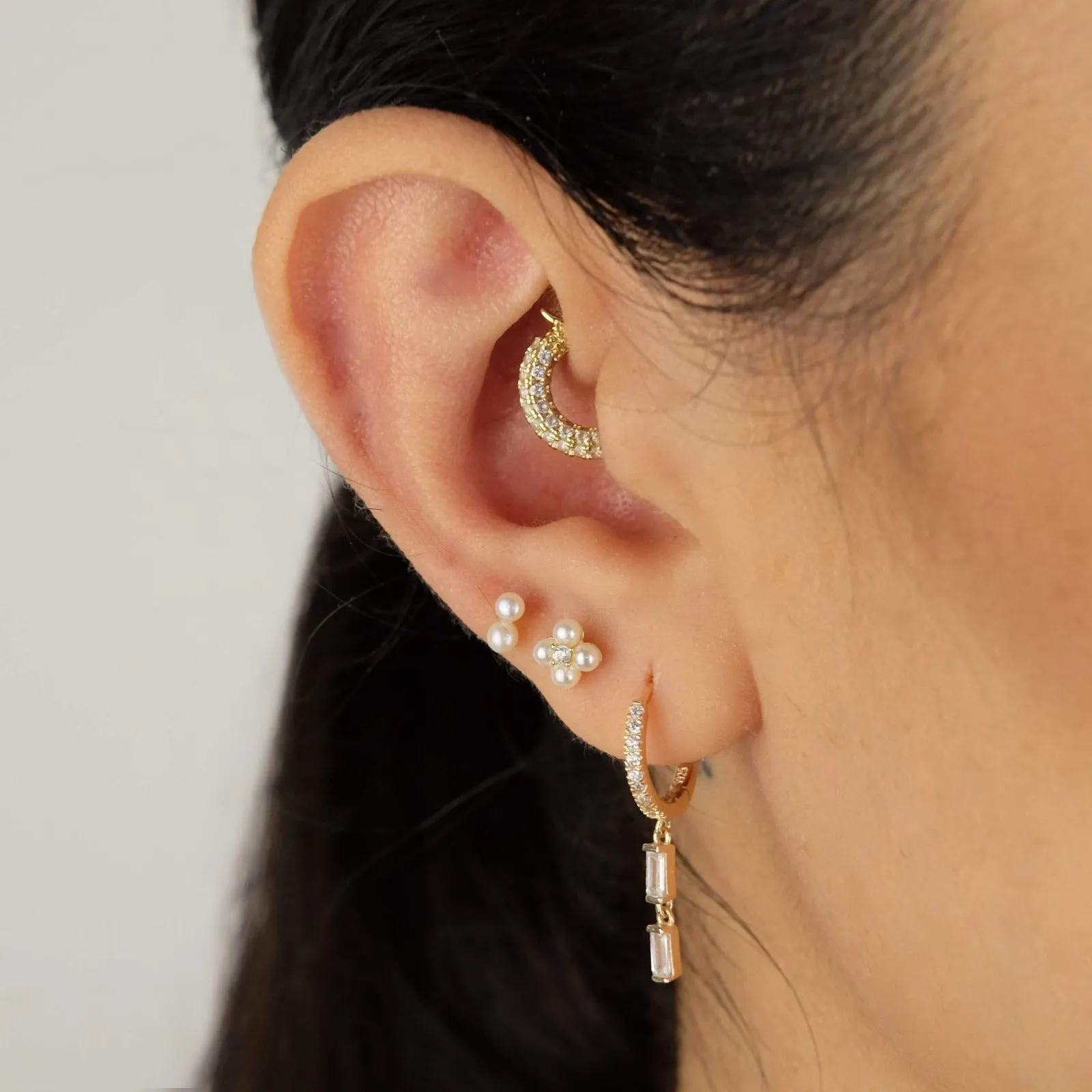 Baguette Drop Huggie Hoop Earring