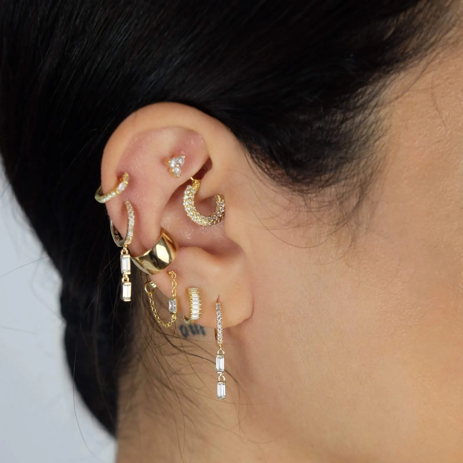 Baguette Drop Huggie Hoop Earring