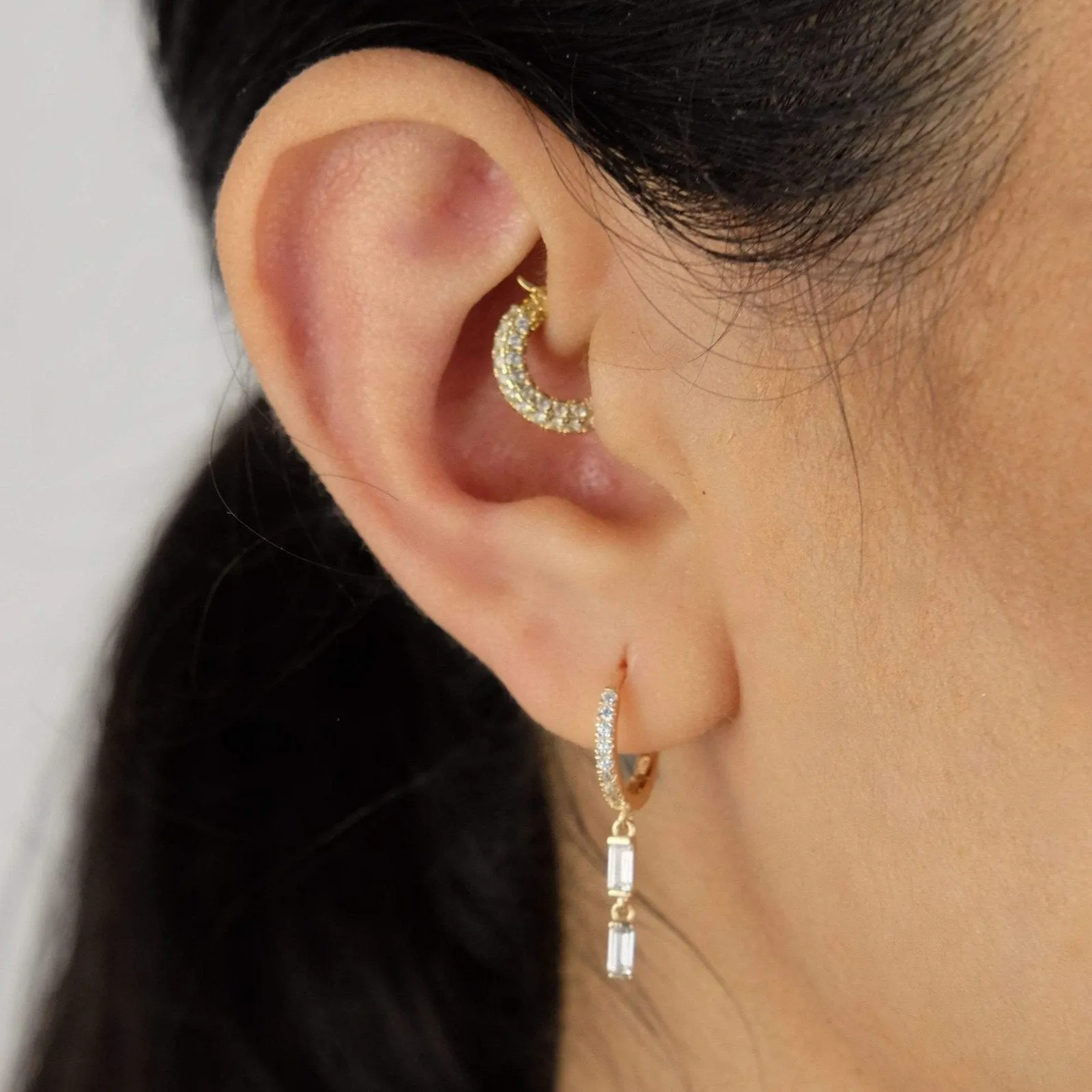 Baguette Drop Huggie Hoop Earring