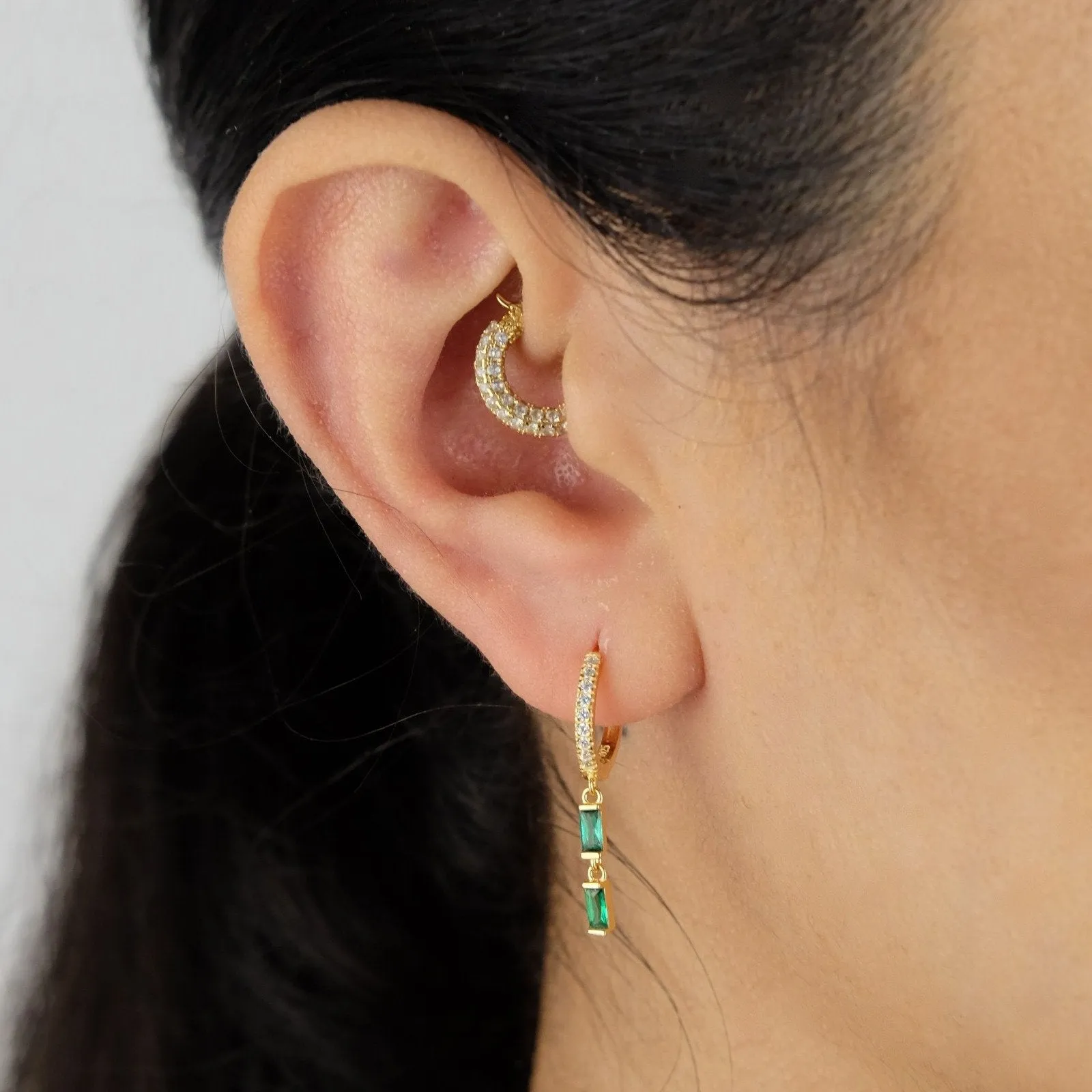 Baguette Drop Huggie Hoop Earring