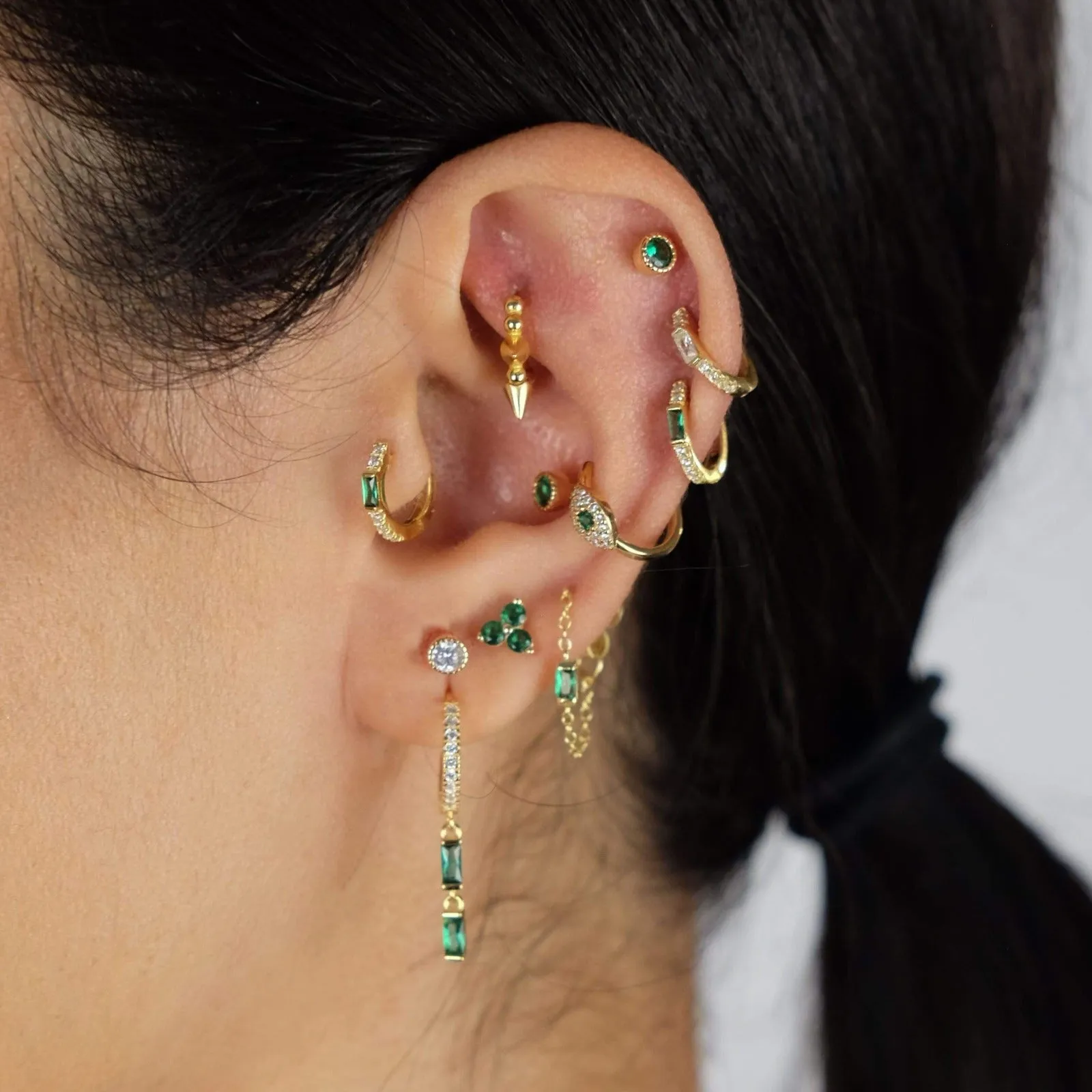 Baguette Drop Huggie Hoop Earring
