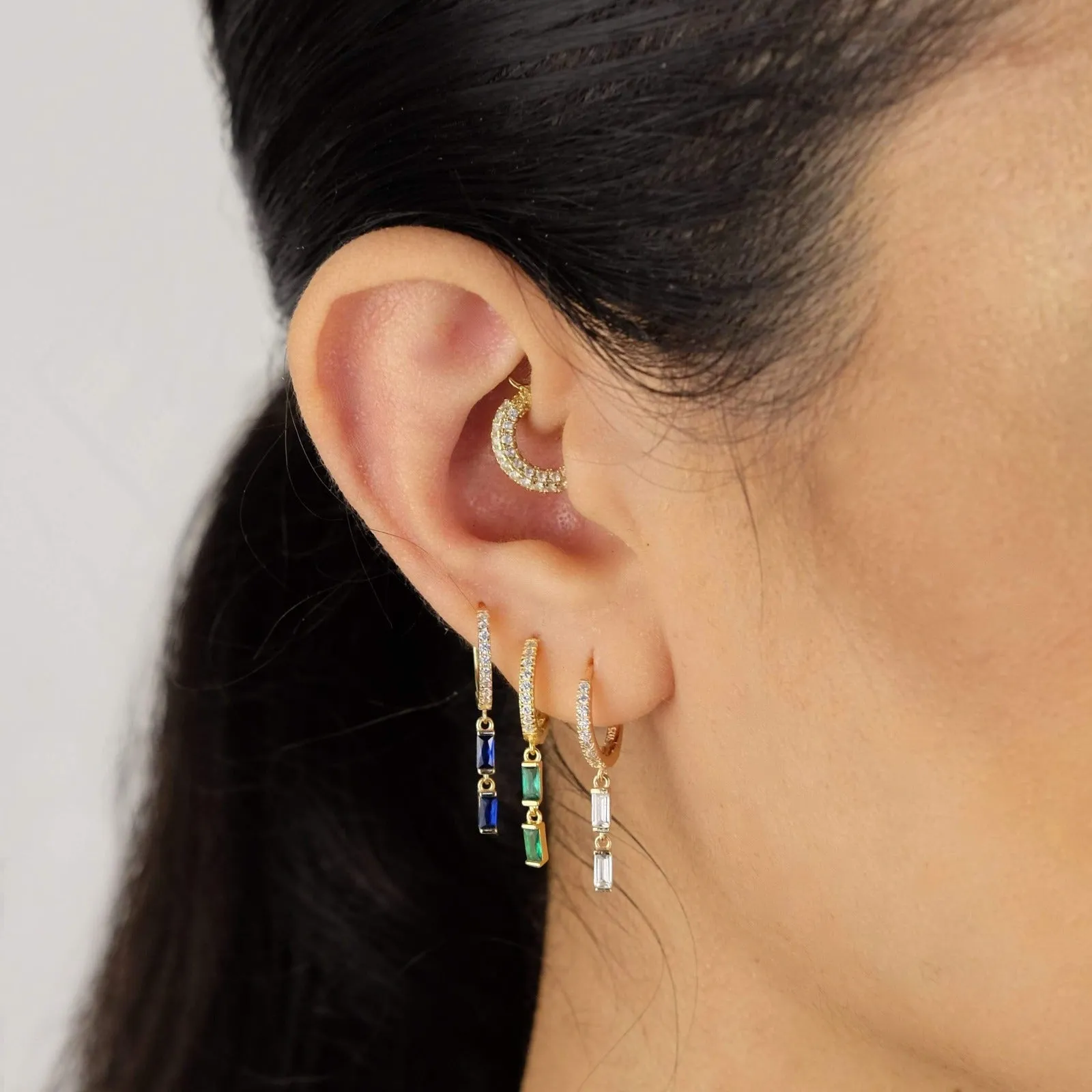 Baguette Drop Huggie Hoop Earring
