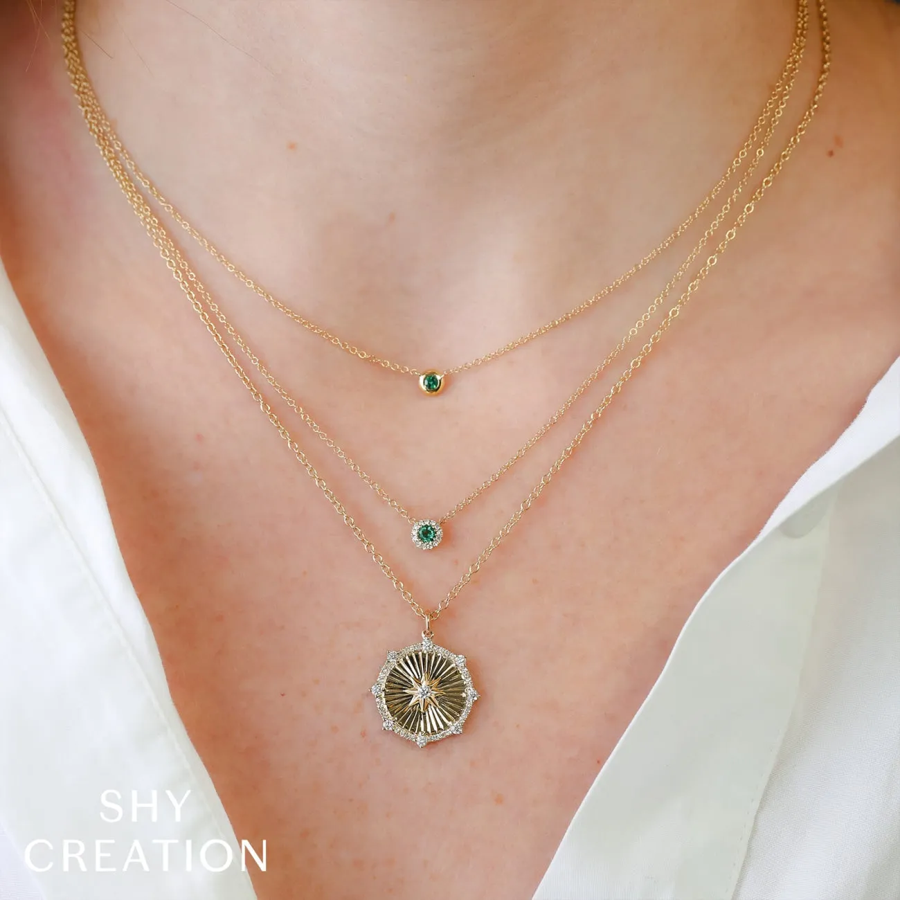 Bailey 14K Yellow Gold Center Emerald Bezel Necklace