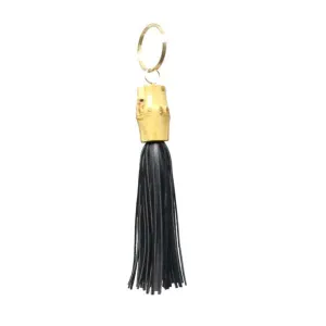 Bamboo Keychain with Leather Fringe