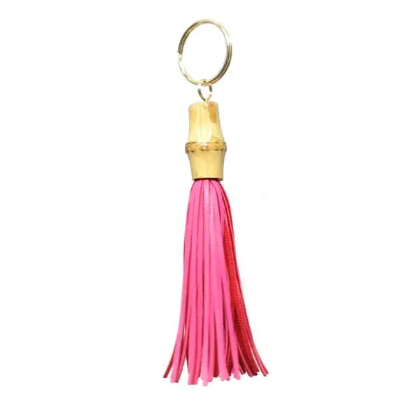 Bamboo Keychain with Leather Fringe