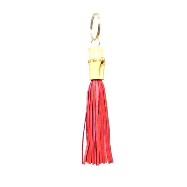 Bamboo Keychain with Leather Fringe