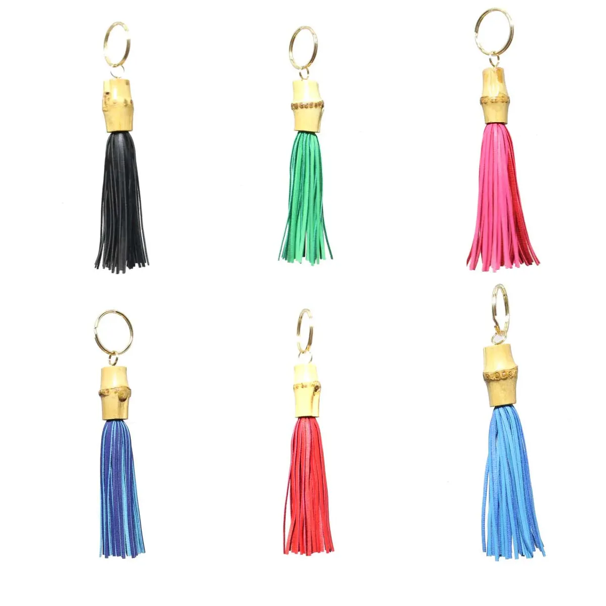 Bamboo Keychain with Leather Fringe