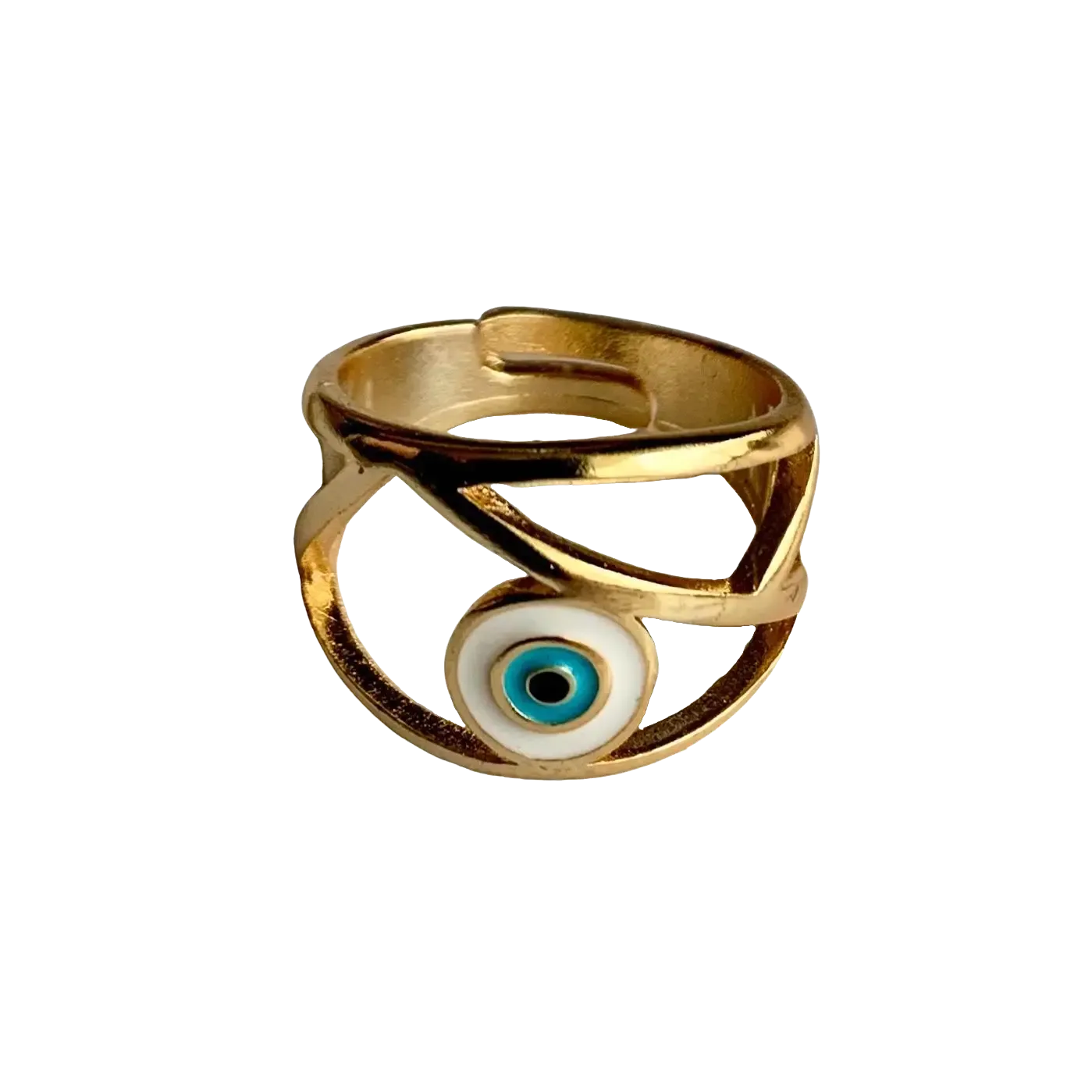 Bande de Vagabonds Floating Evil Eye (Nazar Bonju) Turkish Gold Brass Plated Handmade Fashion Ring