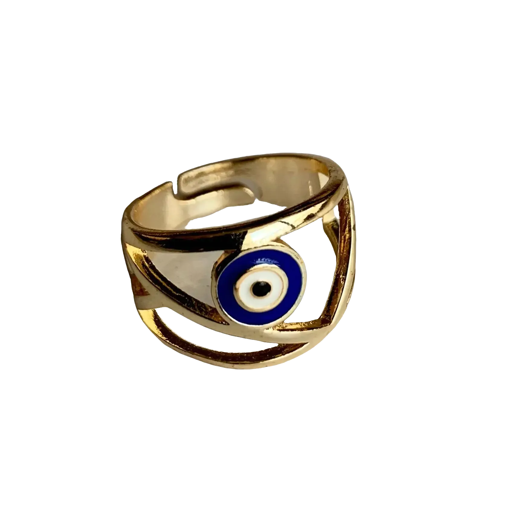 Bande de Vagabonds Floating Evil Eye (Nazar Bonju) Turkish Gold Brass Plated Handmade Fashion Ring