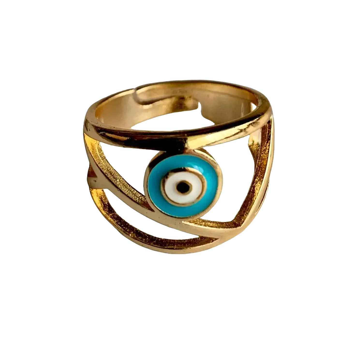 Bande de Vagabonds Floating Evil Eye (Nazar Bonju) Turkish Gold Brass Plated Handmade Fashion Ring