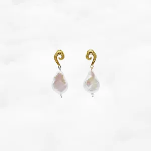 Baroque Pearl Auspicious Clouds Stud Earrings