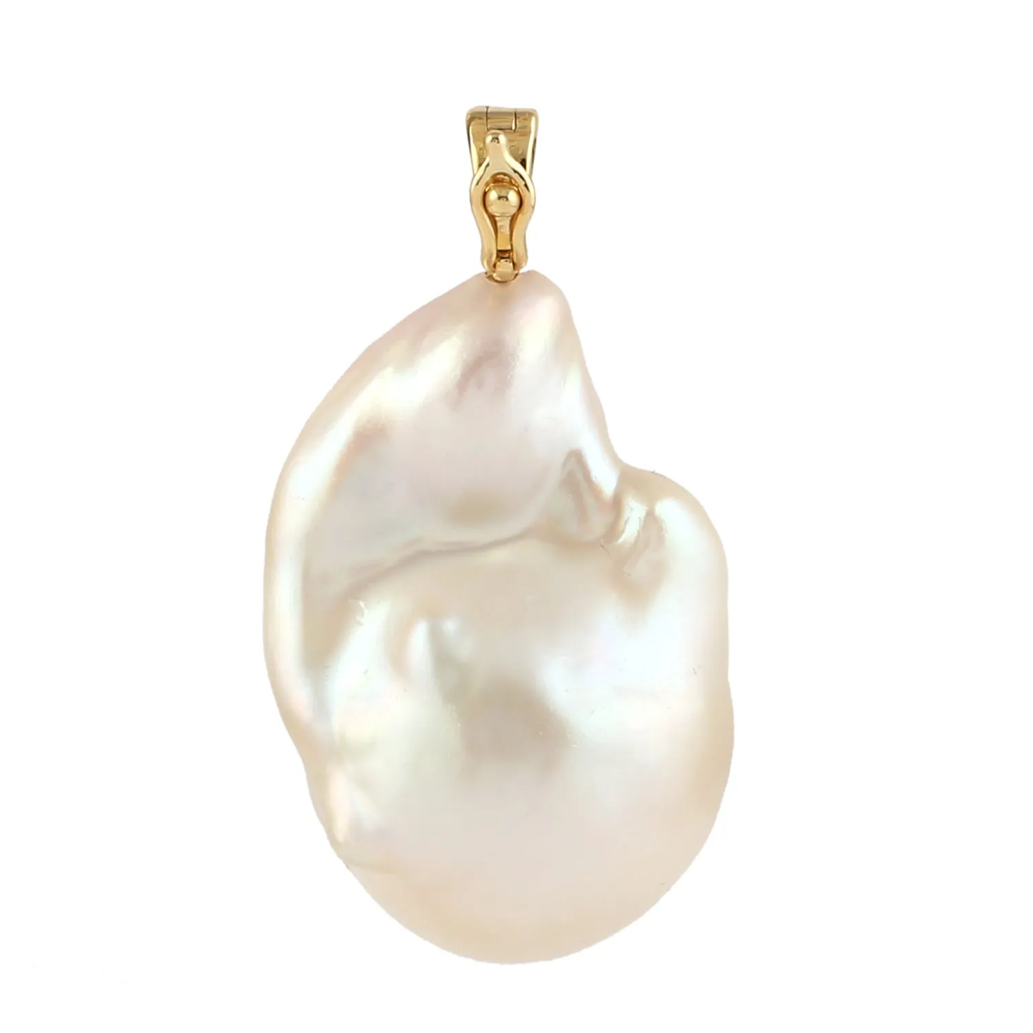 Baroque Pearl Chinese Emerald Diamond Designer Pendant In 14k Yellow