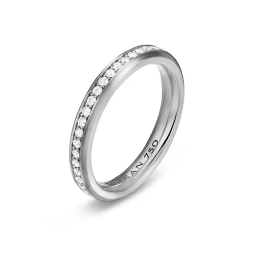 Beveled Band Ring in 18K White Gold with Diamonds, 3.5mm, Size 10