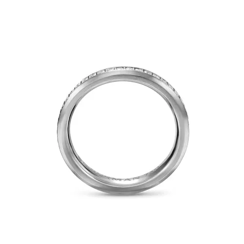 Beveled Band Ring in 18K White Gold with Diamonds, 3.5mm, Size 10
