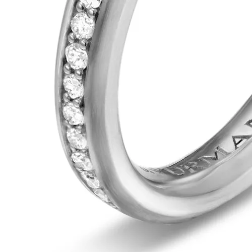 Beveled Band Ring in 18K White Gold with Diamonds, 3.5mm, Size 10