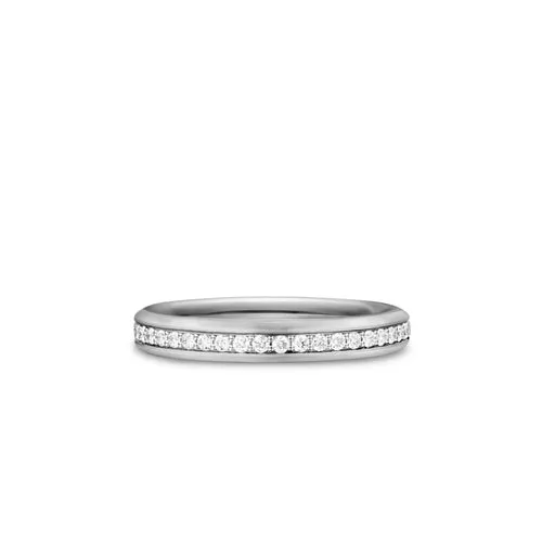 Beveled Band Ring in 18K White Gold with Diamonds, 3.5mm, Size 10