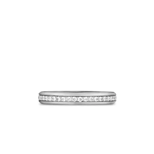 Beveled Band Ring in 18K White Gold with Diamonds, 3.5mm, Size 10