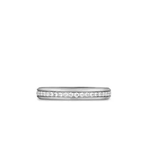 Beveled Band Ring in 18K White Gold with Diamonds, 3.5mm, Size 9