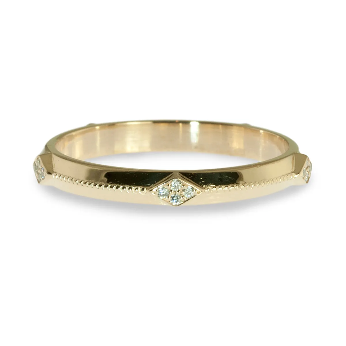 Beveled milgrain diamond band ring