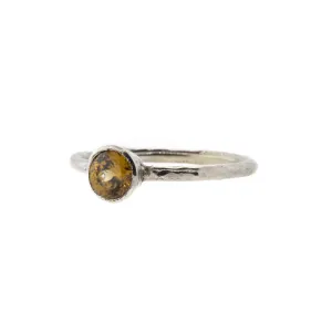 Bezel Set Bright Orange Zircon Hammered White Gold Ring