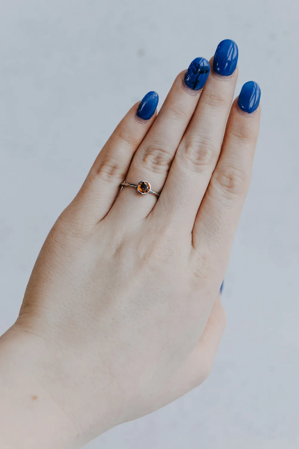 Bezel Set Dark Yellow Orange Zircon Hammered Ring