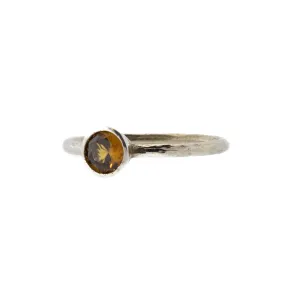Bezel Set Dark Yellow Orange Zircon Hammered Ring