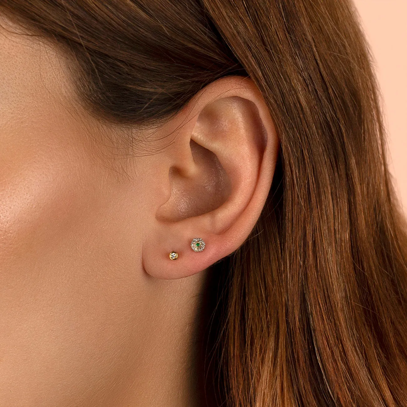 Bezel Set Diamond Stud Earring 14K