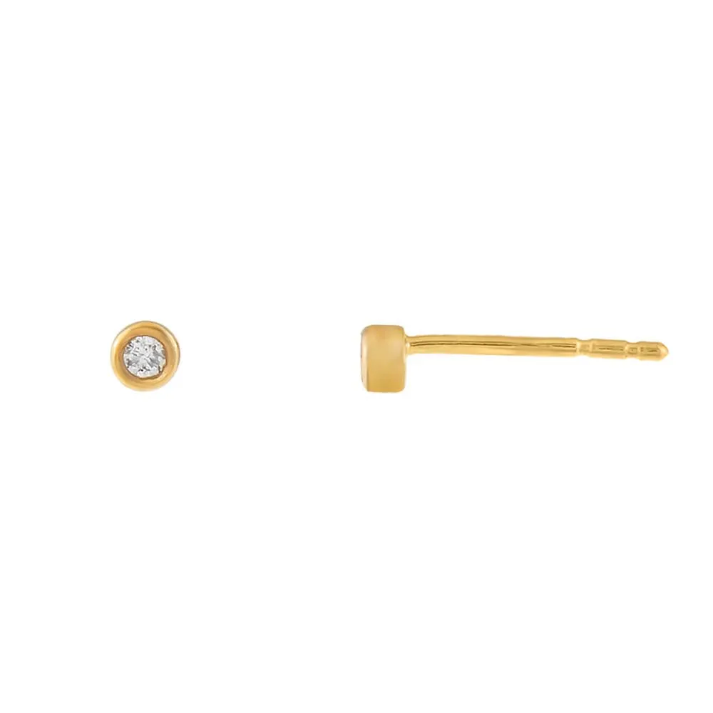 Bezel Set Diamond Stud Earring 14K