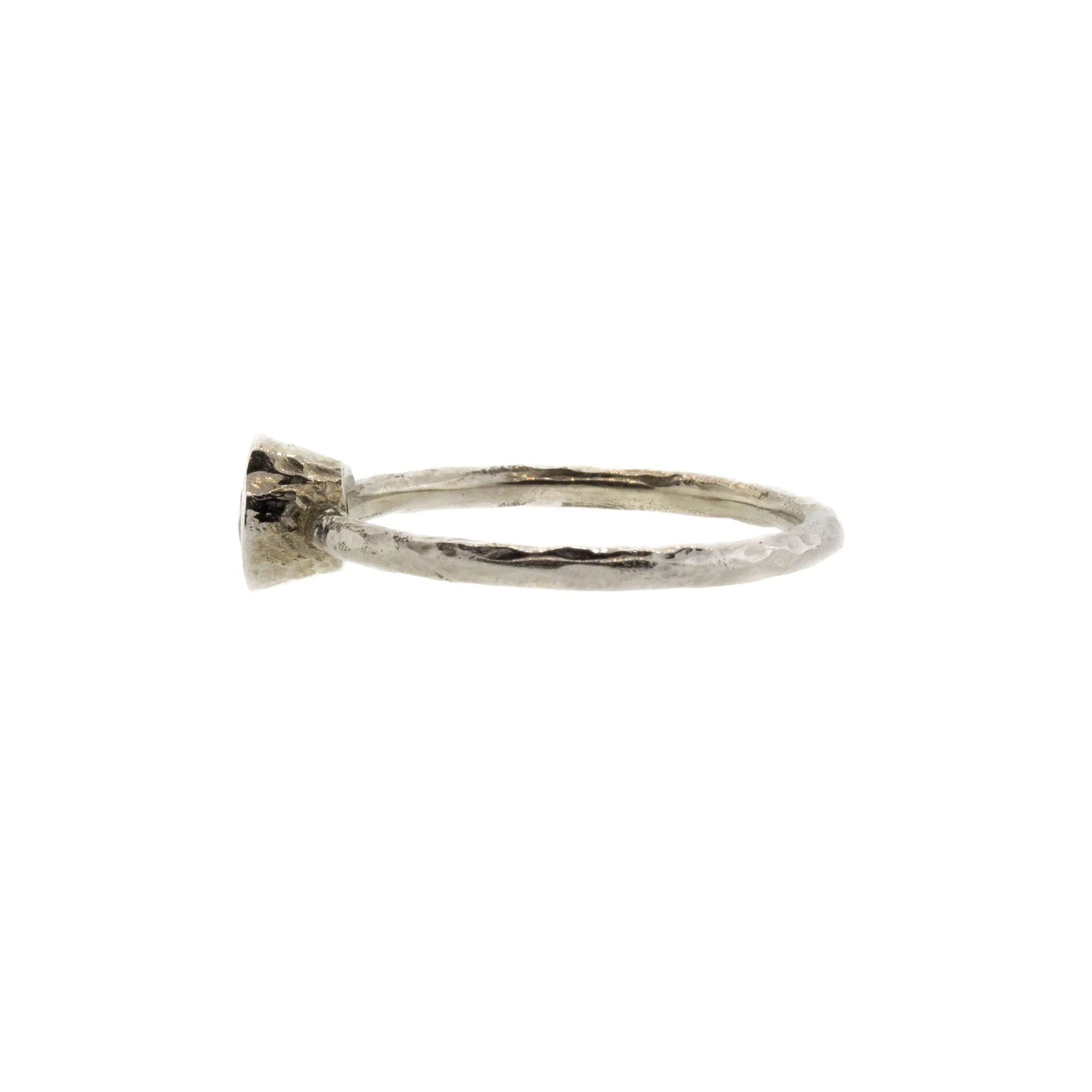Bezel Set Light Yellow Orange Zircon Hammered White Gold Ring
