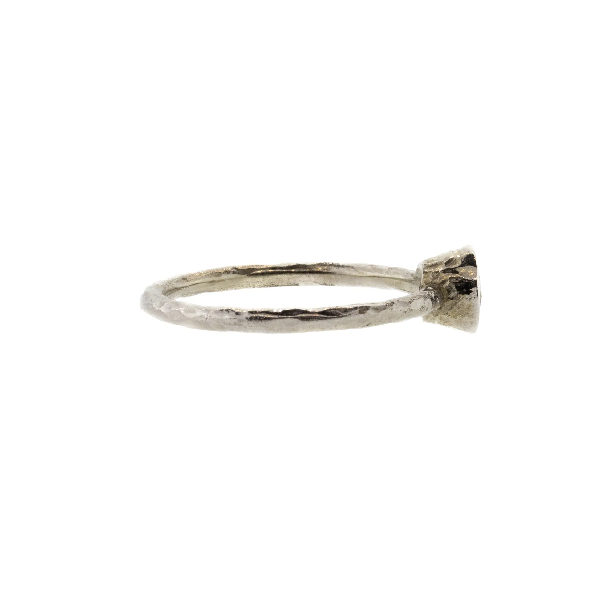 Bezel Set Light Yellow Orange Zircon Hammered White Gold Ring